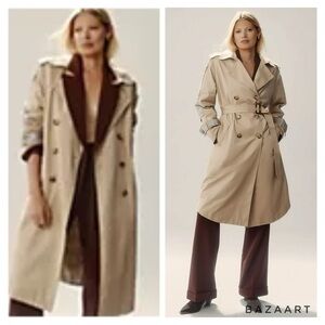 Anthropologie Tan and Brown Trench Coat